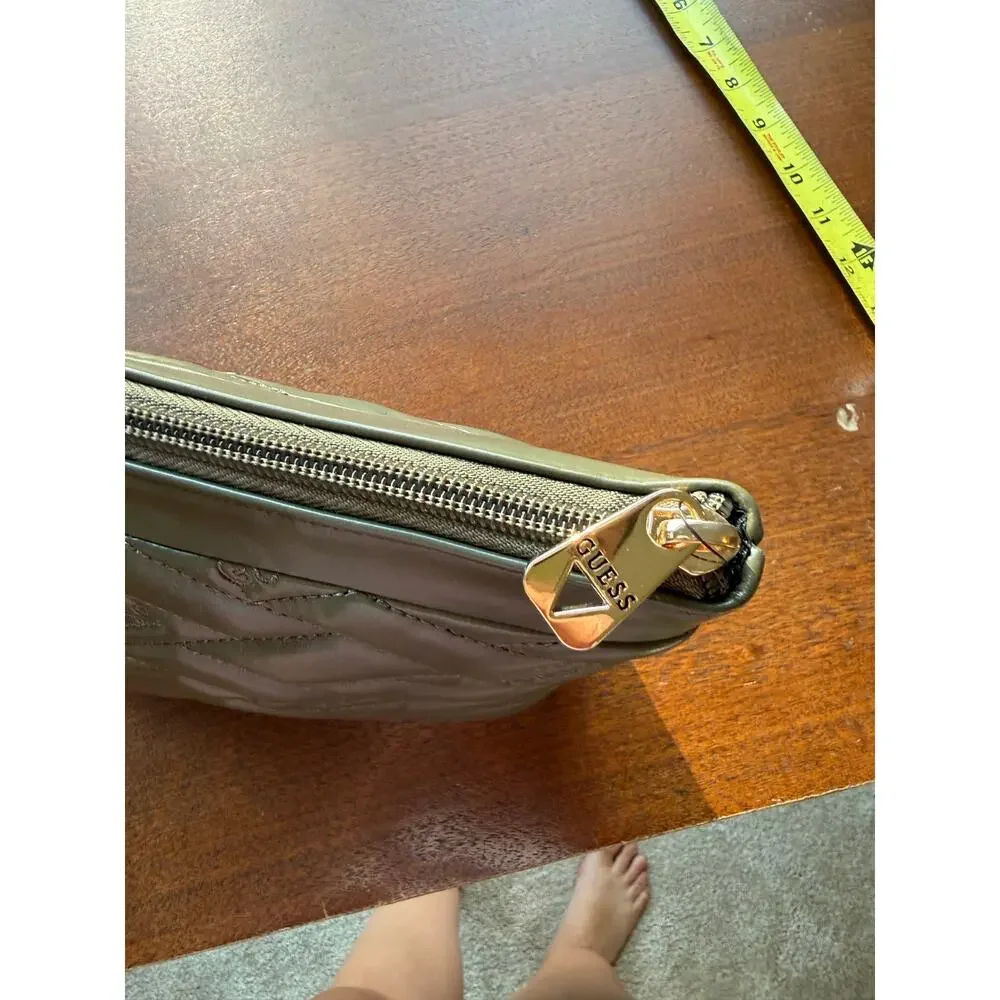 NWT GUESS Olive Green Quilted Logo Cosmetic Pouch Briella Travel Bag